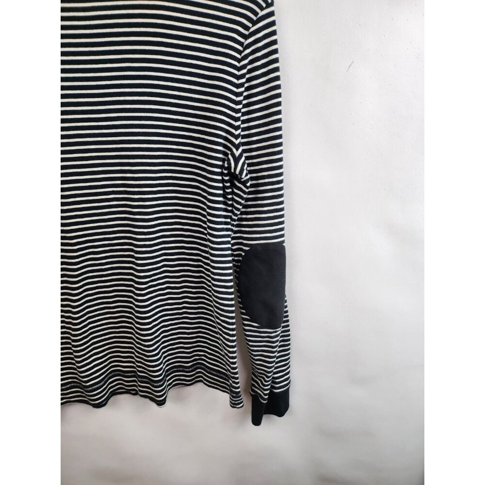 Lauren Ralph Lauren Womens Top Large Black White Striped Elbow Patch Long Sleeve - Picture 7 of 7